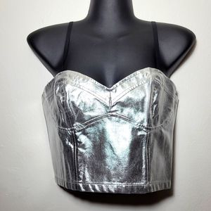 Silvery Faux Leather Bustier Camisole Top Medium